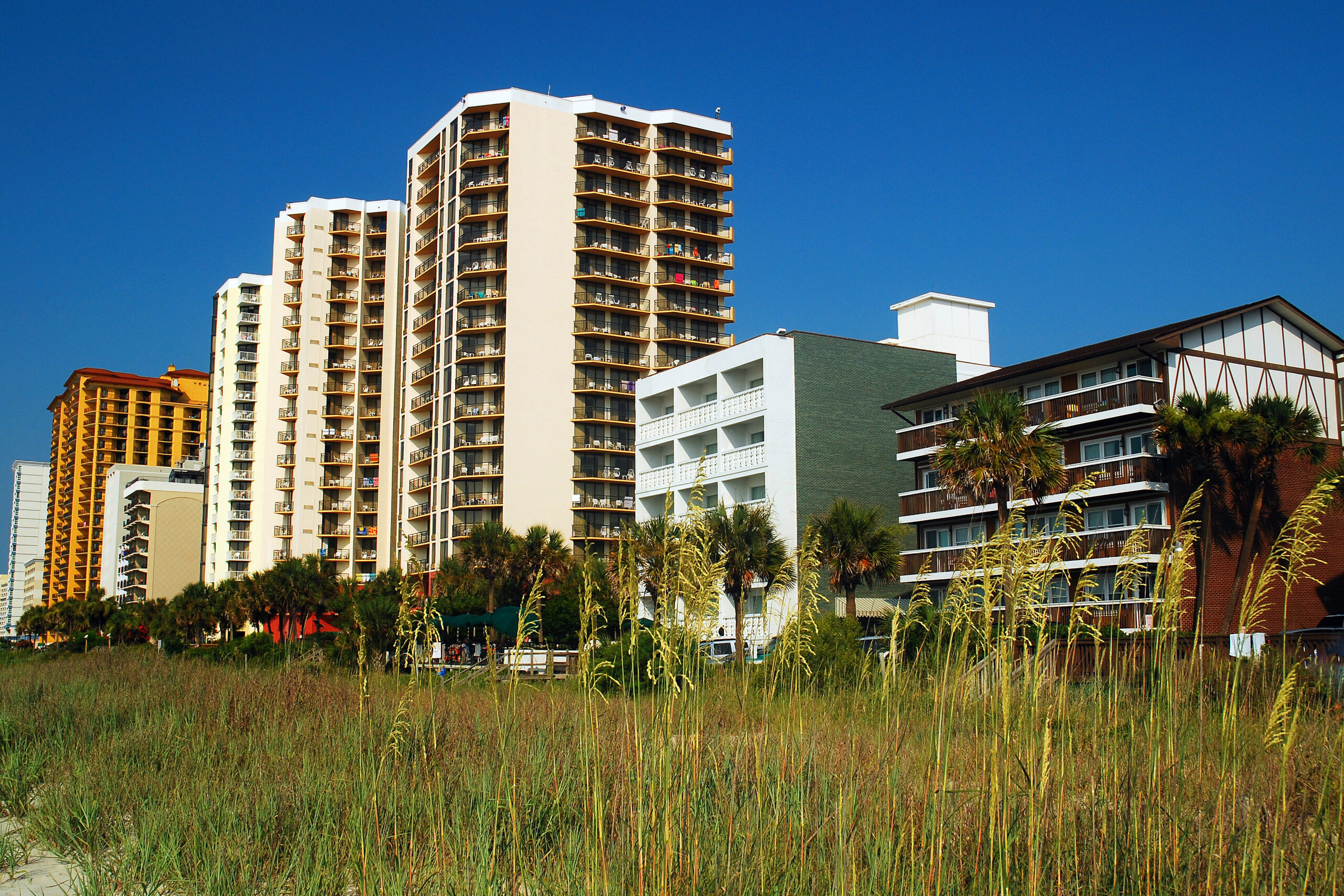 High Rise condos and hotels rise on the oceanfront in Myrtle Beach, South Carolina